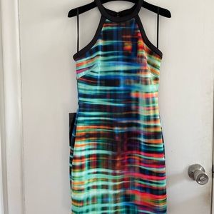 New BEBE Back Cut Out Animal Print Neon Dress